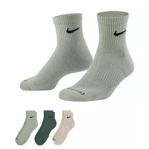 Nike Everyday Plus Ankle Training Socks 3 Pack Men 8-12 Green/Gray/Cream NWT